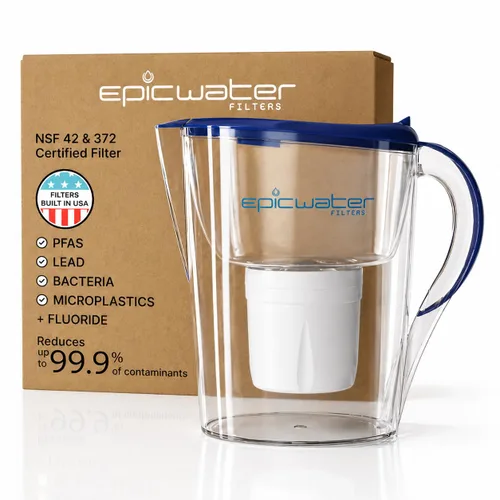 Epic Water Filters Jarras de filtro puro para agua potable, filtro de 10 tazas y 150 galones, Tritan sin BPA, reduce el fluoruro, el cloro, el Azul