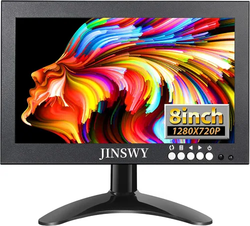 Mini monitor de seguridad de 8 pulgadas, pantalla de metal portátil de 1280 x 720, entrada HDMI/VGA/AV/BNC, altavoces integrados y control remoto,