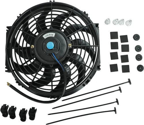 Miniatura 9 de Ventiladores delgados de enfriamiento de radiador de 12" y 12 V, kit de montaje universal, negro, extracción eléctrica