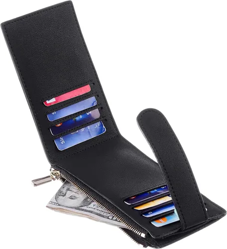 Miniatura 7 de Chelmon Billetera delgada con bloqueo RFID para mujer con bolsillo con cremallera Negro liso Minimalista