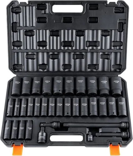 Vevor - Juego de 34 vasos de impacto de 1/2 pulgada, métrico de 8 mm a 36 mm, de 6 puntas, de aleación de acero Cr-MO para reparación de