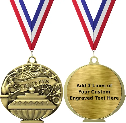 Miniatura 14 de Express Medals Pack of 10 (or More) Engraved Scholastic Academic Award Medals with RWB Neck Ribbons
