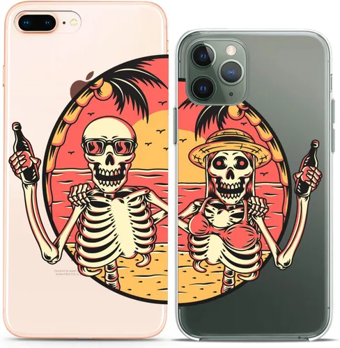 Fundas a juego para parejas compatibles con iPhone 14 13 Pro Max 12 Mini 11 Xs 6s 8 Plus 7 Xr 10 SE 5 Clear Funny Pair Skeleton Cover Colorido