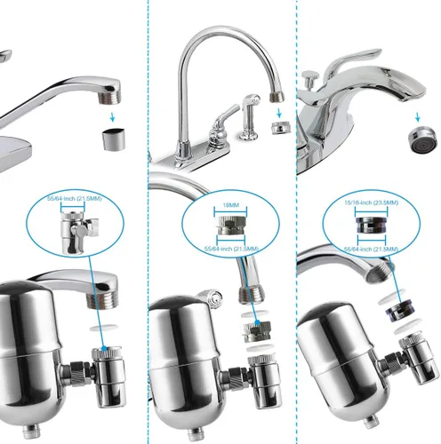 Miniatura 7 de WINGSOL Conector/palanca/desviador para filtro de agua de montaje en grifo, rotación de 360°, compatible con todos los filtros de grifo de rotación
