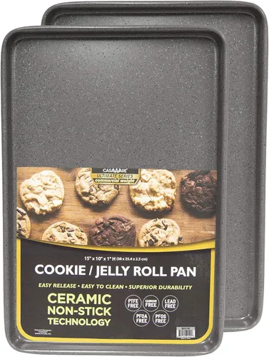 Miniatura 7 de casaWare Juego de 2 hojas de galletas de peso comercial definitivo de 15 x 10 x 1 pulgadas (granito azul)