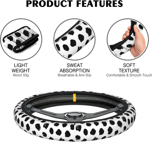 Miniatura 6 de Funda de volante con puntos negros abstractos, protector elástico antideslizante para volante, decoración interior de automóvil para mujeres