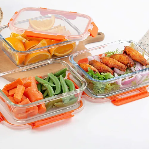 Miniatura 8 de C CREST Paquete de 10 recipientes de vidrio para almacenamiento de alimentos, recipientes de preparación de alimentos con tapas, aptos para Naranja