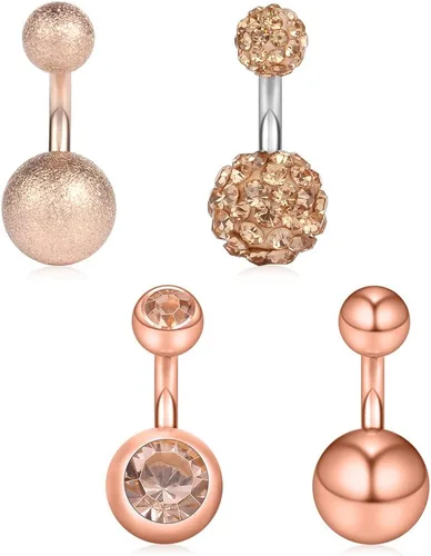 Miniatura 12 de Ruifan 14G 0.236 in 1/4 pulgadas 316L Acero quirúrgico cristal ferido CZ corto ombligo aretes de ombligo anillos de botón 4-6 piezas