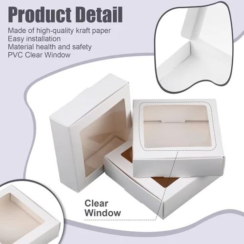 Miniatura 3 de Zonon 30 cajas de papel kraft con ventana de 4.13 x 4.13 x 1.18 pulgadas, embalaje de dulces, cajas de regalo pequeñas, soporte para jabón, mini
