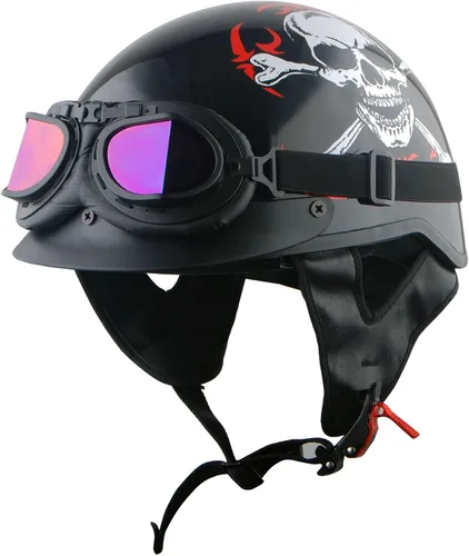 Miniatura 13 de 1Storm Casco de media cara para motocicleta, ciclomotor, scooter, piloto con visera ahumada interior retráctil, bandera azul + paquete de gafas