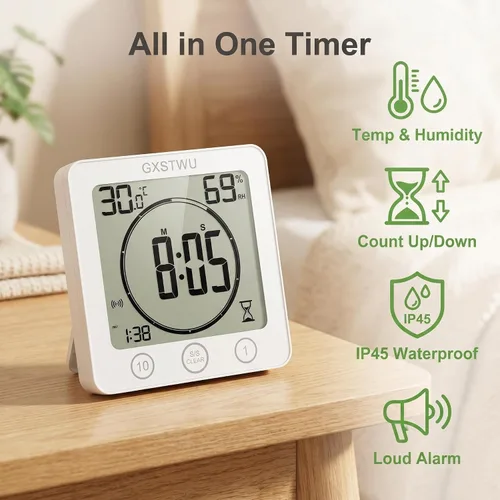 Miniatura 6 de Reloj de ducha digital, reloj temporizador de baño, resistente al agua para rociar agua, alarma de cuenta regresiva, temporizador de pantalla