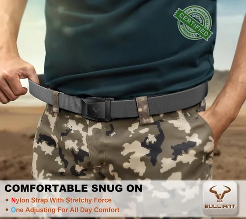 Miniatura 4 de BULLIANT Cinturón para hombre, paquete de 2 unidades, correa elástica de nailon para regalo, para hombre, trabajo, deportes, caza, senderismo