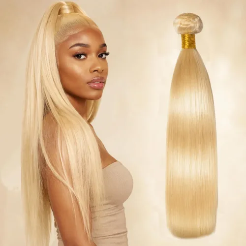 Miniatura 11 de HC Extensiones de cabello humano Remy de 18 pulgadas, cabello lacio de doble trama, cabello cosido con reflejos rubio ceniza mezclado con rubio