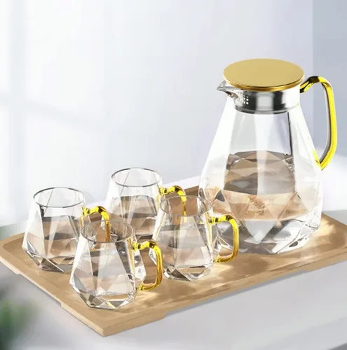 Miniatura 8 de DUJUST Jarra de agua de 2 litros, jarra de vidrio con diseño de diamante moderno con tapa y asa, jarra de agua de alta durabilidad para infusor
