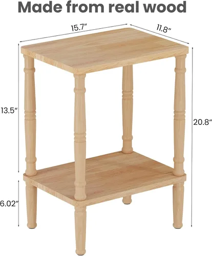Miniatura 3 de LUCKNOCK Mesa auxiliar de madera maciza, mesa auxiliar vintage pequeña, mesa auxiliar estrecha para sofá con almacenamiento, mesita de noche delgada