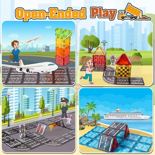Miniatura 3 de Laminados magnéticos juguetes de construcción para niños - Set de carretera con grúa magnética para niños de 3-5 4-8 8-10 años, Set de expansión