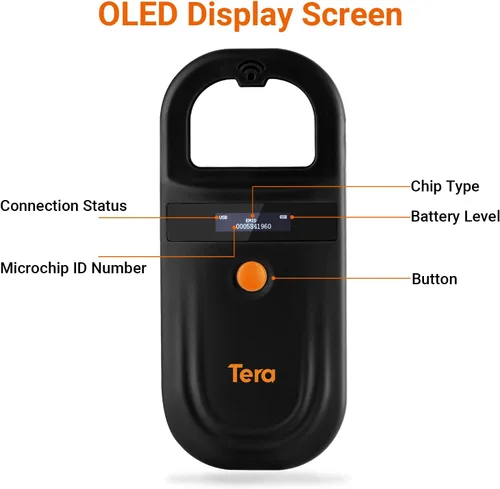 Miniatura 3 de Tera Lector de Microchip para Mascotas con Anillo D RFID Escáner de Identificación de Chips de Animales Portátil con Pantalla de Visualización OLED
