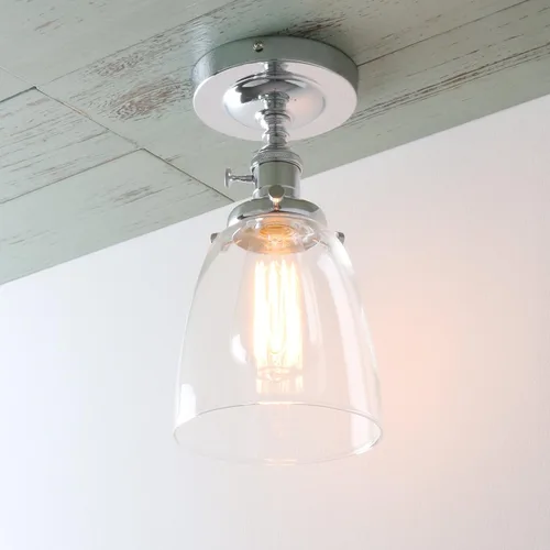 Miniatura 3 de PERMO Lámpara de techo semiempotrada industrial vintage con pantalla de cristal transparente de cono ovalado (cromado)