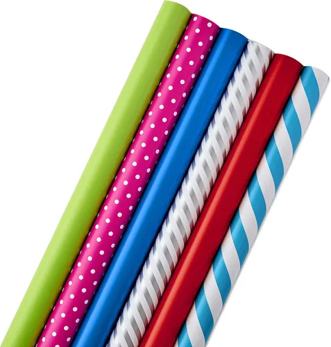 Hallmark Paquete de papel de regalo para todas las ocasiones con líneas de corte en el reverso (paquete de 6; 180 pies cuadrados total) sólidos,