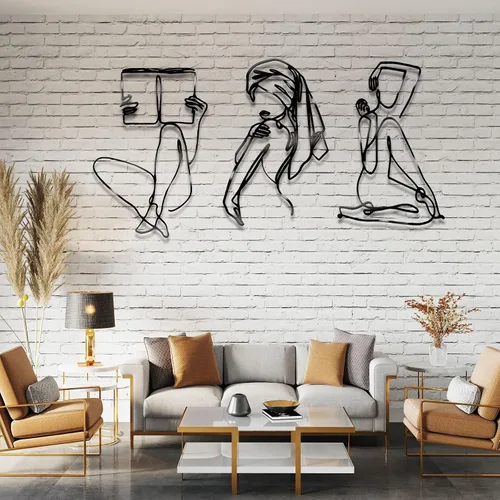 Hicarer Juego de 3 piezas de arte abstracto minimalista de metal para colgar en la pared, decoración de línea abstracta de metal, juego de arte de