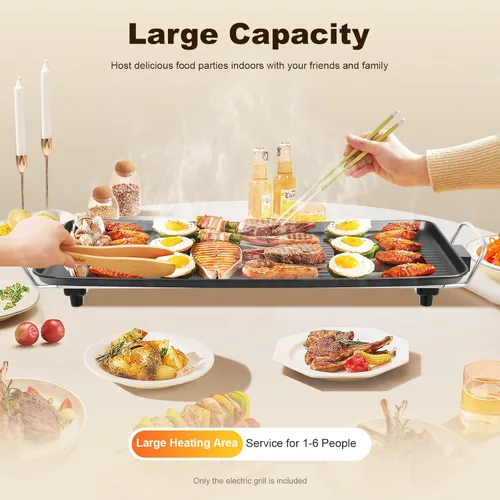 Miniatura 5 de Parrilla eléctrica grande de 26 pulgadas, 1500 W, Teppanyaki, con superficies antiadherentes y 5 ajustes de temperatura ajustables