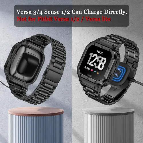 Miniatura 4 de BAITEYOU Correa de reloj de acero inoxidable con funda compatible con Fitbit Versa/Fitbit Sense Bands, pulseras de metal protectoras resistentes