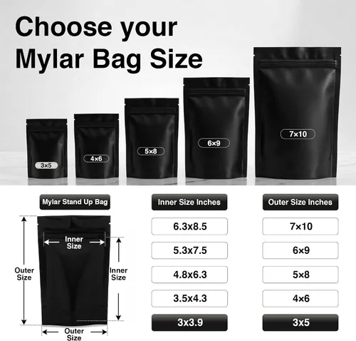Miniatura 2 de BELLE KR® Bolsas pequeñas de Mylar negras de 3 x 5 para dulces liofilizados, paquete de 100 a 0.186 in de grosor, bolsas resellables para pequeñas