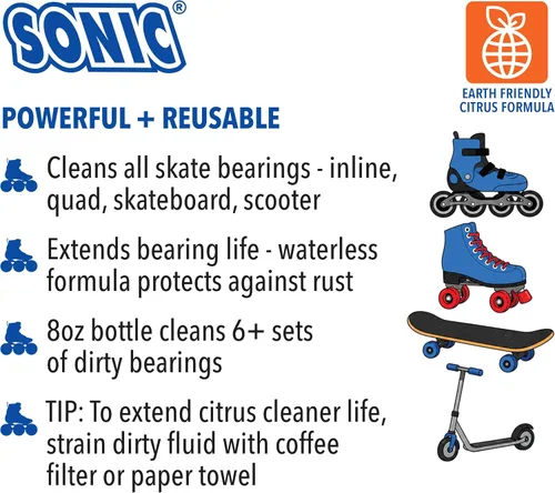 Miniatura 3 de SONIC Citrus - Limpiador de rodamientos de patines, limpia patines en línea, patines y rodamientos de patineta, respetuoso con el medio ambiente, 8