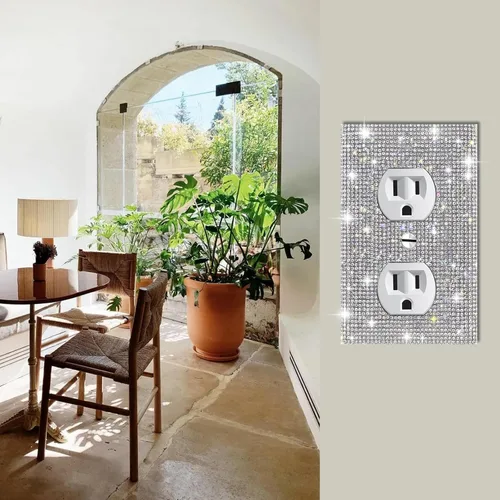 Miniatura 3 de 4 piezas de diamantes de imitación plateados brillantes para placas de pared, cubierta de interruptor de luz, cubierta de salida de diamantes