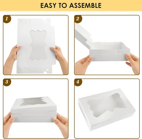 Miniatura 4 de Moretoes 48 cajas de panadería, cajas de galletas de 12 x 8 x 2.5 pulgadas con ventana de 3 estilos para fresas cubiertas de chocolate, postres