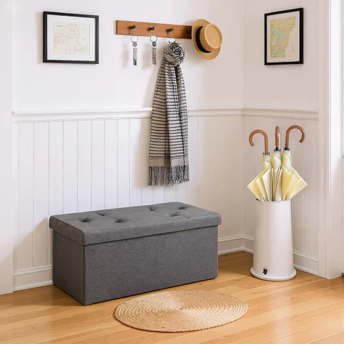 Miniatura 4 de NEWBULIG Banco Otomán de Almacenamiento Plegable de 30 Pulgadas con Asiento Acolchado para Dormitorio, Taburetes Reposapiés Pequeños al Final