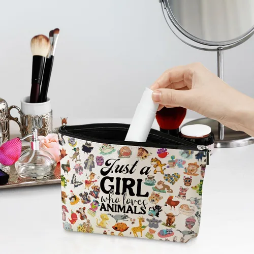 Miniatura 2 de jeilink Linda chica ama a los animales, bolsa de maquillaje divertida de viaje, bolsa de aseo de viaje, recuerdos de fiesta de animales, decoración