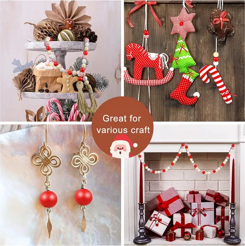 Miniatura 5 de Jetec 160 cuentas de madera coloridas de Navidad para manualidades de 0.632 pulgadas (0.630 in), rústicas, naturales, redondas, de madera pulida