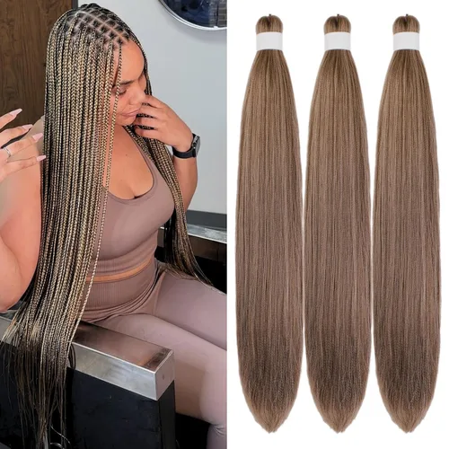 Miniatura 47 de Pelo corto negro trenzado preestirado de 14 pulgadas para trenzas sin nudos, pelo sintético 1B trenzado para trenzas Bob Box