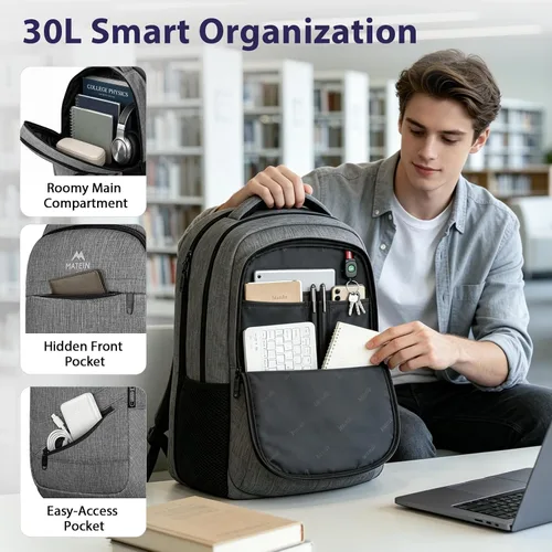 Miniatura 6 de MATEIN - Mochila para laptop de gran capacidad para mujeres, mochila de viaje aprobada por TSA con correa para equipaje y puerto USB, mochila