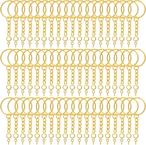 Miniatura 9 de Audab 360 llaveros a granel, 120 anillos de llavero con cadena y 120 anillos de salto abierto con 120 pernos de ojo de tornillo para manualidades