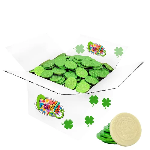 Miniatura 8 de Fruidles Monedas de chocolate con leche blanca del día de San Patricio, monedas verdes, moneda de chocolate con leche