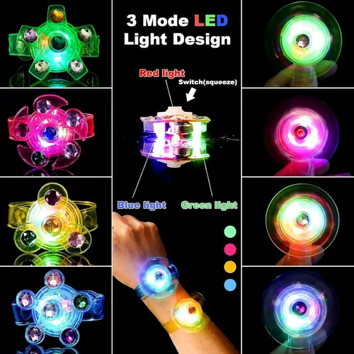 Miniatura 4 de SCIONE Paquete de 8 Pulseras Giratorias Fidget con Luz LED, Suministros de Fiesta que Brillan en la Oscuridad, Artículos de Fiesta de Halloween