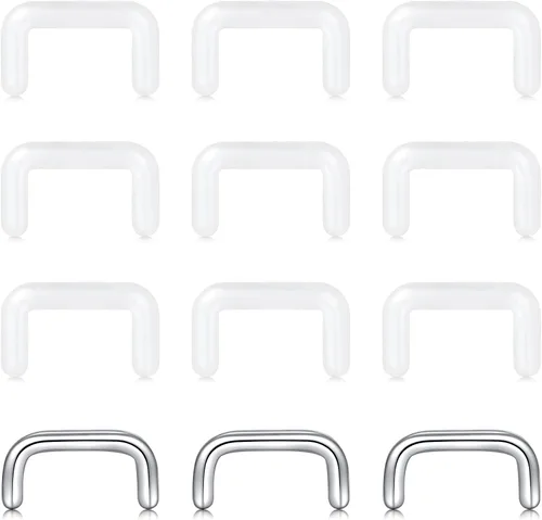 Miniatura 11 de MODRSA 16g 20g Mix Clear Piercing Retainers Plastic Septum Retainer Clear Nose Studs for Work Flexible Lip Plastic Earring Studs for Sport Surgery