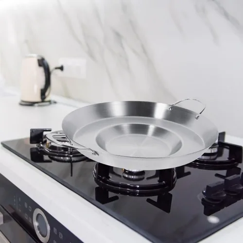 Miniatura 8 de Hemoton Sartén mexicana cóncava de acero inoxidable de 19.7 pulgadas para freír y freír compatible con cocinas de gas y de inducción