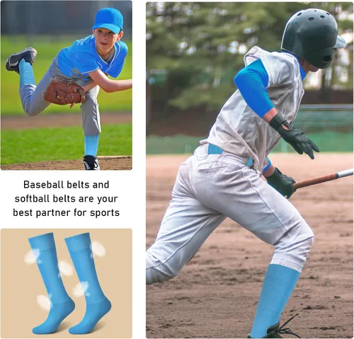 Miniatura 7 de Zhanmai Combo de cinturón y calcetines de béisbol ajustables para sóftbol y cinturón elástico para jóvenes, niños y niñas, adultos