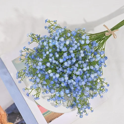 Miniatura 6 de Dolicer 10 piezas de flores artificiales de aliento de bebé, flores artificiales de aliento de bebé de tallo largo azul, paquete a granel de flores