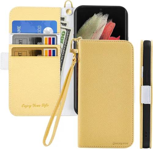 Miniatura 8 de Funda tipo cartera compatible con Samsung Galaxy S22 Ultra 5G, piel sintética, a prueba de golpes, TPU con soporte para tarjetas, cierre magnético