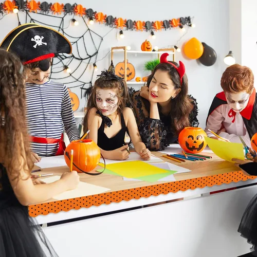 Miniatura 6 de Whaline 69 pies de Halloween, 5 diseños, 60 unidades, diseño de calabaza, bordes de decoración de calabaza, borde naranja y negro, calcomanías