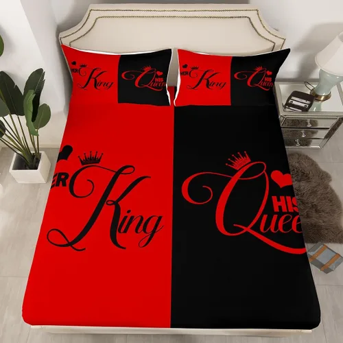 Miniatura 35 de Sábana bajera ajustable King Crown vintage negro y gris, sábanas románticas para el día de San Valentín, tamaño individual para mujeres, regalos