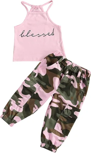 Miniatura 41 de Mandizy Conjunto de ropa de otoño para bebé niña pequeña, sudadera de manga larga con estampado de letras bendecidas, pantalones de camuflaje