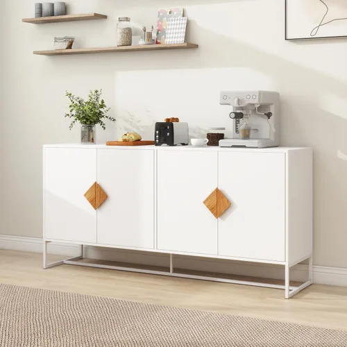 Armario de almacenamiento moderno con 4 puertas, gabinete de almacenamiento de cocina blanco, gabinete de almacenamiento, gabinete de café, mesa de