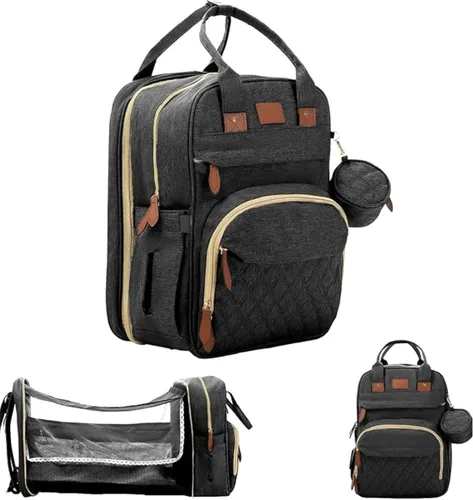 Miniatura 4 de Mochila para pañales – Bolsa de bebé grande impermeable con puerto de carga USB, cambiador y correas para cochecito – Organizador de viaje elegante