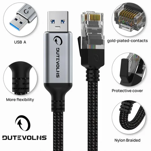 Miniatura 6 de Cable USB a Ethernet de 3.3 pies, USB 3.0 A a RJ45 macho de nailon, Gigabit conectado directamente, compatible con laptop, PC de escritorio, Switch