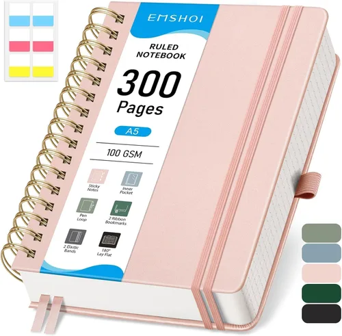 Miniatura 22 de EMSHOI Cuaderno de Espiral con Puntos para Bullet Journal - 300 Páginas, Cuero de Tapa Dura A4, Cuaderno de Cuadrícula de Puntos Gruesos de 100 GSM